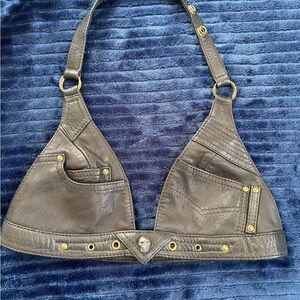 Stylish Leather Halter Top with Gold Accents
